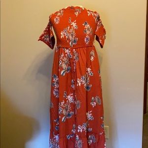 Floral off the shoulder maxi dress.